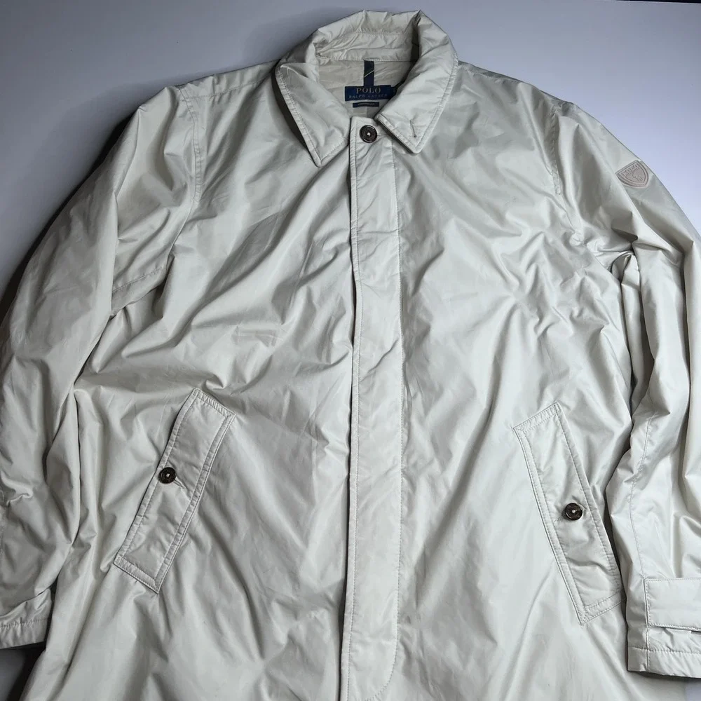 Polo Ralph Lauren Coat Mens XL White Insulated Rain Performance Mid Length‎